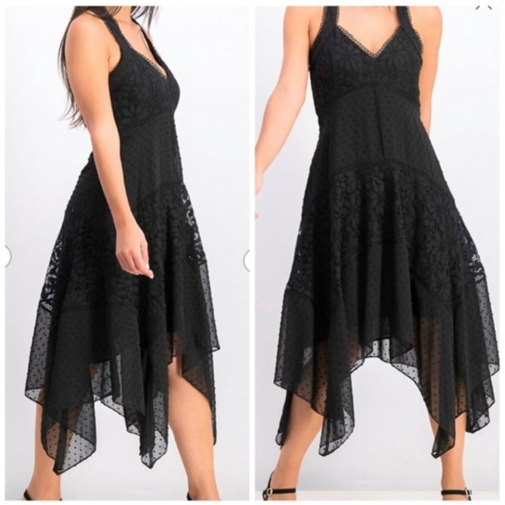 Nwot Taylor Black Lace Handkerchief Dress Size 2